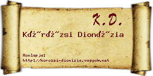 Körözsi Dionízia névjegykártya